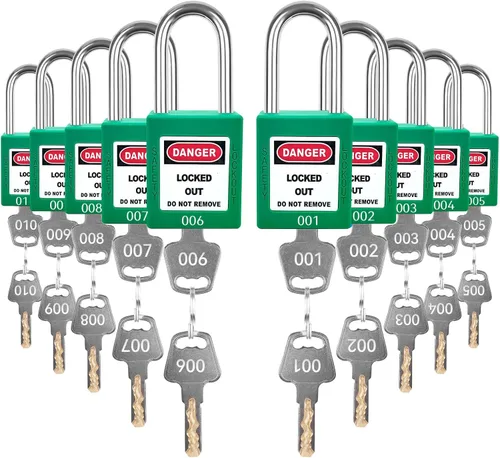 Vista 15 de Juego de 5 cerraduras de bloqueo con llave negra, 2 llaves por cerradura, candados de seguridad compatibles con OSHA para kit de etiqueta de bloqueo