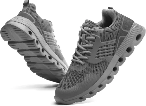 Vista 3 de Zapatos deportivos con punta de acero para hombres y mujeres, ligeros, con amortiguación de aire, zapatos de seguridad transpirables con puntera
