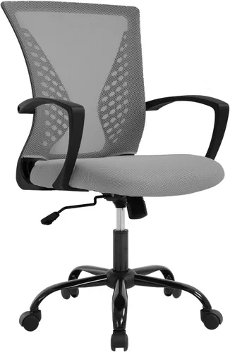 Vista 9 de PayLessHere Silla de oficina, silla de escritorio, silla de computadora, silla ergonómica, malla ejecutiva ajustable, respaldo medio con ruedas Negro