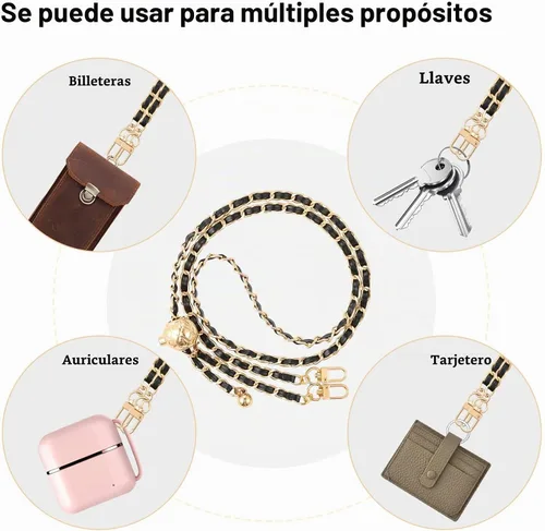 Vista 5 de MoKo Correa cruzada de cadena para teléfono con correa de muñeca y parches Universal Phone Chain for iPhone, Samsung, Most Smartphones, Neck Strap