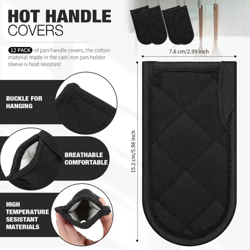 Vista 2 de Dandat Juego de 12 fundas de mango caliente para reemplazo diario, fundas de mango de bandeja de regalo, resistentes al calor, funda de soporte