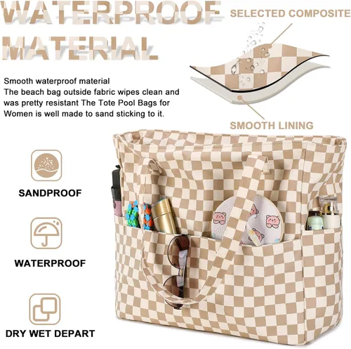 Vista 4 de Bluboon - Bolsa de playa impermeable para mujer, extra grande, con compartimento húmedo, para llevar de fin de semana, bolsa de piscina para viajes