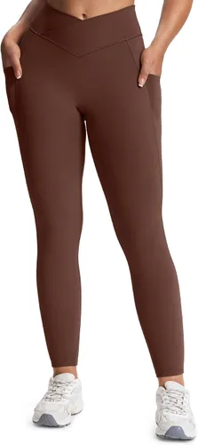 Vista 43 de Aoxjox Trinity - Pantalones de yoga de cintura alta con bolsillos para mujer, control de abdomen, cintura cruzada, leggings de entrenamiento suaves