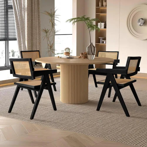 Vista 13 de Mesa de comedor redonda, 35 pulgadas, mesa de cocina moderna de granja Negro