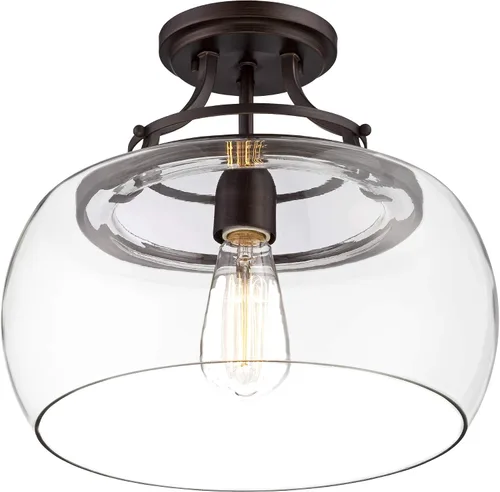 Vista 5 de Franklin Iron Works Charleston - Lámpara de techo industrial rústica de granja, lámpara semiempotrada de 13 1/2 pulgadas de ancho, pantalla LED