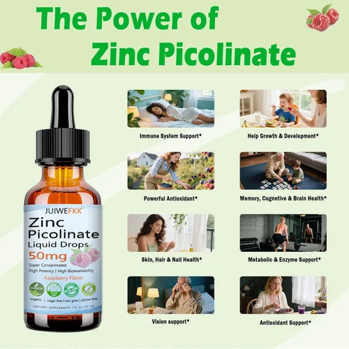 Vista 3 de Picolinato de zinc 50 mg gotas líquidas, suplementos de zinc quelatado para hombres, mujeres y niños, apoyan la salud inmunológica de la piel ocular