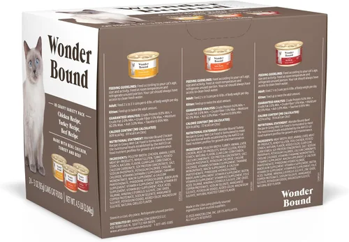 Vista 2 de Marca de Amazon - Wonder Bound, paquete variado de comida húmeda gourmet para gatos con salsa (pavo, pollo, ternera), aves, fabricada en EE. UU., 3