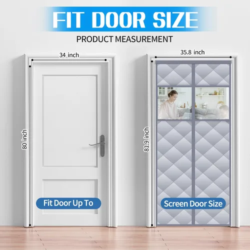 Vista 3 de Cortina de puerta magnética con aislamiento térmico con ventanas visibles desmontables, relleno de fibra de poliéster grueso y tela Oxford duradera