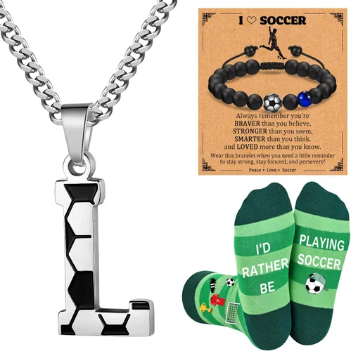 Vista 16 de Soccer Gifts Set A-Z Letter Soccer Necklace for Men Novelty Soccer Socks&Soccer Bracelets for Soccer Lovers