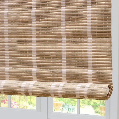 Vista 13 de Persianas de madera para ventana, persianas enrollables opacas con forro de bambú, fácil instalación para el hogar y el jardín, patrón 1