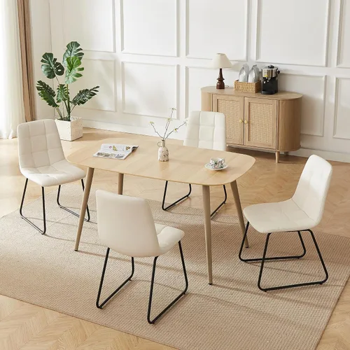 Vista 36 de HIPIHOM Mesa de comedor moderna de granja de 47.2 pulgadas, mesa de comedor rectangular de madera con patas de metal para 4 personas para comedor