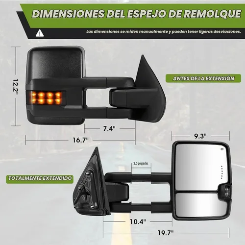Vista 7 de Espejos de remolque para Chevy Silverado/GMC Sierra 1500 (2014 2015 2016 2017 2018), 2500HD 3500HD (2015 2016 2017 2018 2019) Señal de giro/Luces