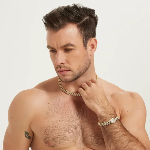Vista 6 de Saintda Cadena de eslabones cubanos para hombre, diseño de Miami, cadena de diamantes brillantes, joyería de hip hop con caja de regalo para mujer