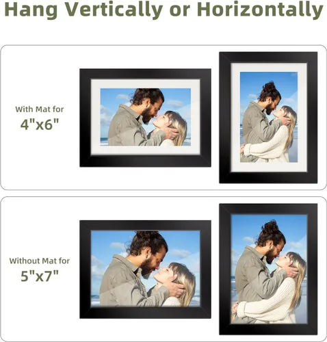 Vista 2 de HappyHapi 5x7 Picture Frames, 2 Pack Photo Frames, Display Pictures 5x7 without Mat or 4x6 with Mat, Wall Hanging Photo Frame or Tabletop Display