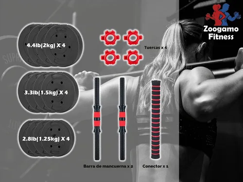 Vista 2 de Juego de mancuernas ajustables de 44 libras, mancuernas de peso libre con barra de conexión utilizada como barra, para hombres y mujeres, gimnasio