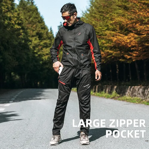 Vista 2 de ROCKBROS Pantalones de ciclismo para hombre, resistentes al viento, de forro polar térmico, para invierno, atléticos, para ciclismo, clima frío