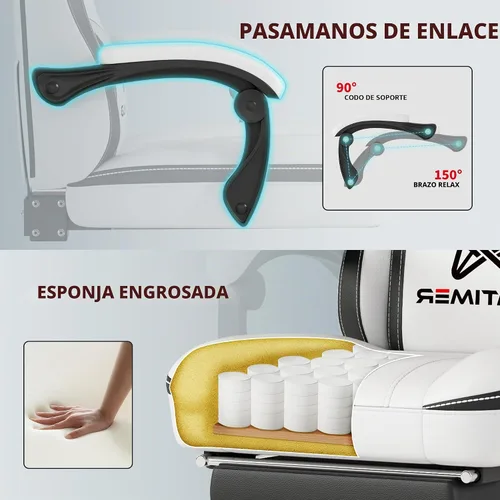 Vista 5 de Gamtimer Silla Gaming con Reposapiés, Silla Ergonómica para Computadora, Material Transpirable de PU con Reposacabezas y Soporte Lumbar, Adecuada