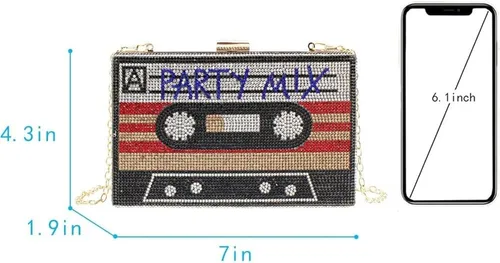 Vista 2 de Bolso retro para radio para mujer, bolso cruzado de cuero genuino, bolso de mano de metal vintage para ocasiones nocturnas