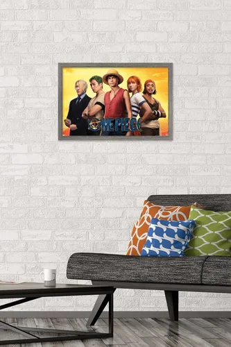 Vista 2 de Trends International Netflix One Piece - Póster de collage de pared, 14.72 x 22.37 pulgadas, versión enmarcada de madera de granero