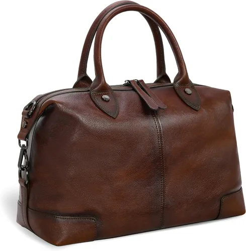Vista 8 de HESHE Bolso de mano de cuero genuino para mujer, bolso de cuero de gran capacidad, bolso de mano con asa superior, bolso de médico vintage