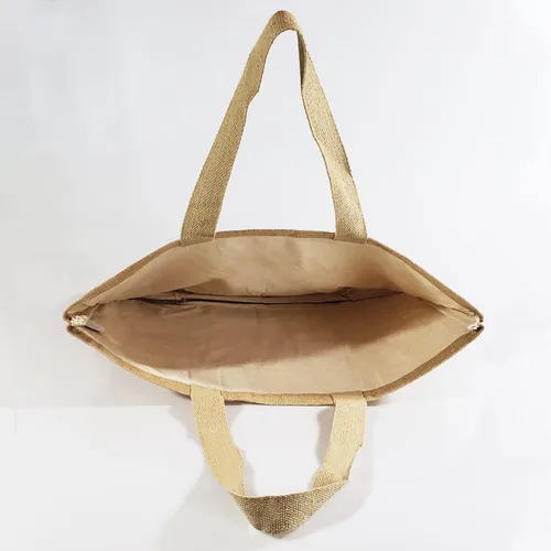 Vista 3 de Bolsas grandes reutilizables de yute con asas de algodón y forro interior para playa, piscina, compras, 22 x 16 x 6 pulgadas, natural