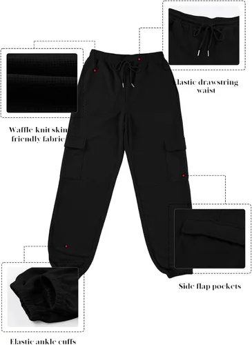 Vista 5 de Aleumdr Pantalones deportivos de punto gofre para mujer, pantalones deportivos casuales con bolsillo y cintura elástica, pantalones de descanso