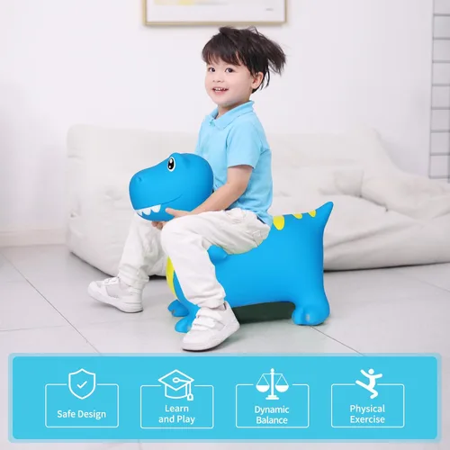 Vista 5 de INPANY Caballo hinchable, juguetes de tolva de dinosaurio, animal que rebota para niños, decoraciones de fiesta de dinosaurios, inflable para niños
