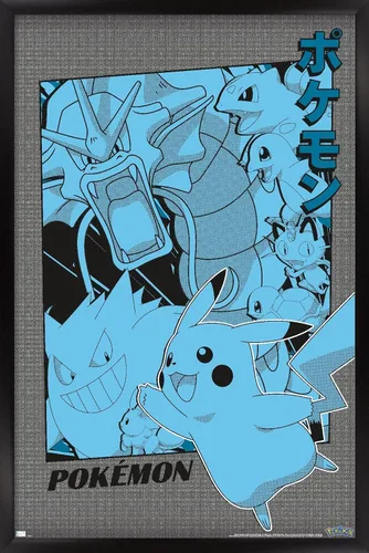 Vista 8 de Trends International Pokémon - Póster de pared de anime grupal, 14.72 x 22.37 pulgadas, versión enmarcada de madera de granero
