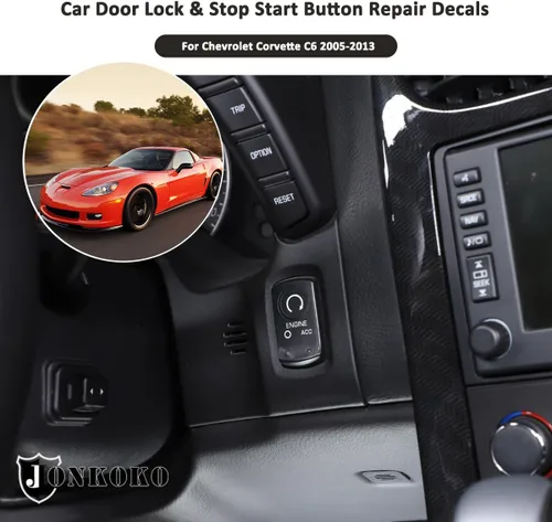 Vista 4 de Kit de calcomanías de reparación de botones interiores de automóvil para Chevrolet Corvette C6 2005-2013 - Negro, estilo moderno, impermeable