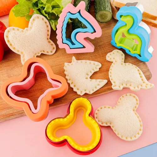 Vista 3 de Cortador de sándwiches y sellador para niños, 10 unidades de pan grande, desoxidante para hacer panqueques, galletas, frutas, verduras, cortadores