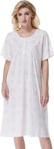 Vista 8 de Keyocean - Camisón de algodón para mujer, suave, cómodo, ligero, manga corta, vestido de casa, ropa de dormir, ropa de sala para verano.