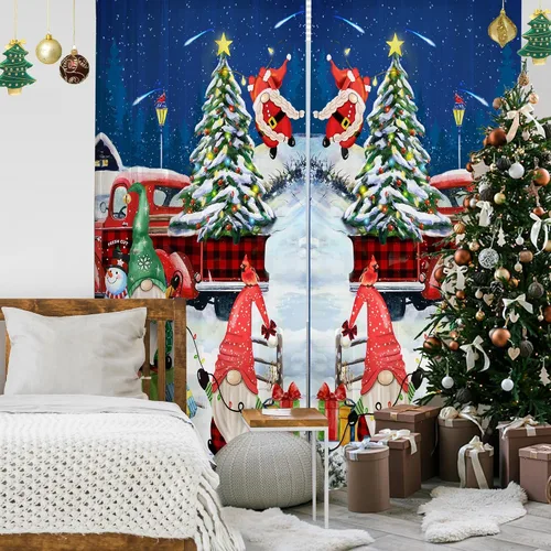 Vista 2 de pinata Cortinas de Navidad para sala de estar, decoración de gnomos, ventana del hogar, transparente de 63 pulgadas de largo, 2 paneles