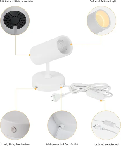 Vista 5 de Aisilan - Focos de pared LED para interiores, enchufe con interruptor, luces elevadoras ajustables para iluminación de pared, 12 W COB 3000K CRI97