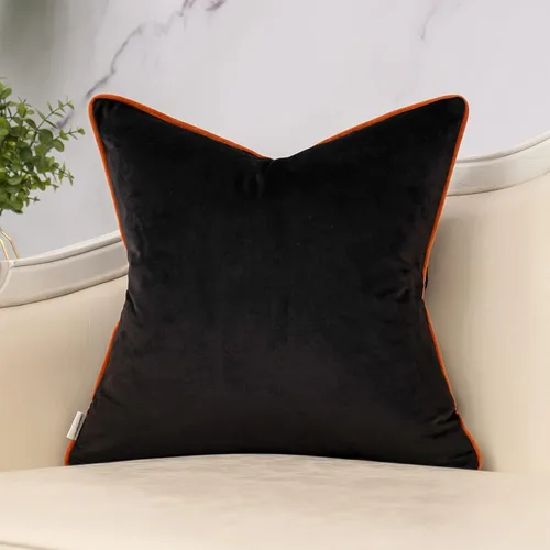 Vista 2 de Yangest Funda de Almohada Decorativa de Terciopelo Negro con Rayas Patchwork, Funda de Cojín Moderna de 18x18 Pulgadas para Sofá, Sillón