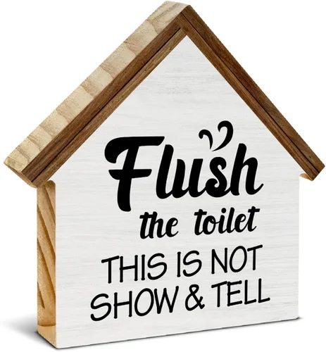 Vista 9 de Decoración rústica de baño, letrero de bloque de madera con forma de casa de campo con forma de ayuda a mantener el lavabo del inodoro, decoración