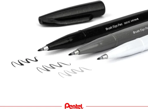 Vista 9 de Bolígrafo Pentel Fude Touch, negro, tipo pincel con punta de fieltro (SES15C-A)