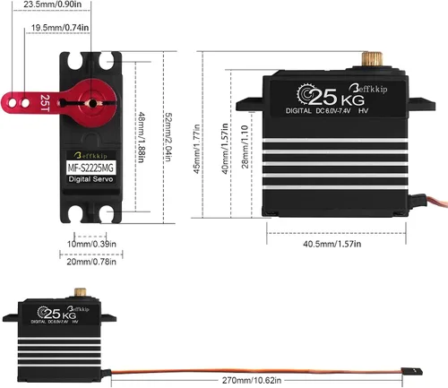 Vista 5 de Paquete de 55.1 lbs servomotor digital de alto par RC servo engranaje de metal completo impermeable con brazo servo 25T para RC Car Crawler Robot