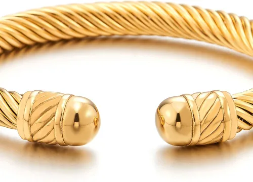 Vista 2 de COOLSTEELANDBEYOND Pulsera elástica ajustable de acero inoxidable color dorado para hombres y mujeres