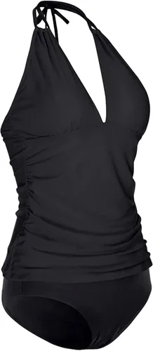 Vista 5 de Yonique Traje de baño de dos piezas para mujer, tankini con control de abdomen, talla extragrande, con cuello en V estilo halter
