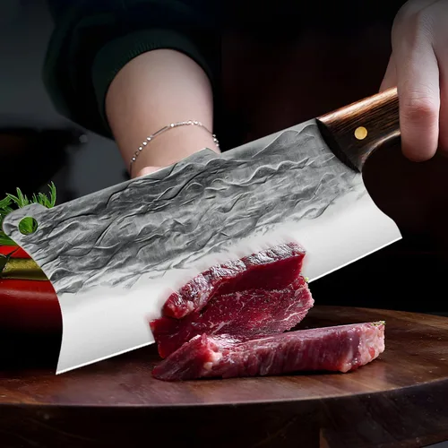 Vista 6 de ZENG Cuchillo de carnicero, cuchillo chino, cuchillo de carnicero resistente, cuchillo de cocina de acero de alto carbono, para cocina, campamento