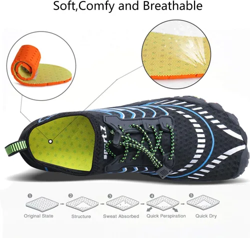 Vista 5 de MAYZERO Zapatos de agua para hombres y mujeres, zapatos de surf, playa, piscina, zapatos de punta ancha, senderismo, zapatos de agua, zapatillas