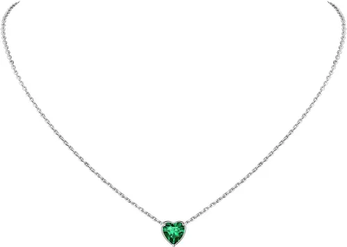 Vista 9 de Suplight 925 Sterling Silver Heart/Round Birthstone Necklaces for Women 01. Enero (Garnet)