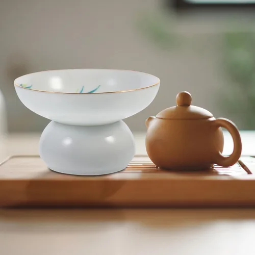 Vista 9 de DOITOOL Colador de filtro de té de cerámica de porcelana con soporte de soporte, juego de utensilios de ceremonia de té chino de Kongfu (estilo 2)