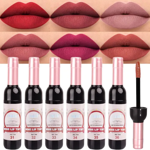 Vista 7 de evpct Juego de 6 labiales líquidos mate en colores oscuros negro, azul, verde, púrpura, rosa y rojo para mujeres, juego de maquillaje de tinte