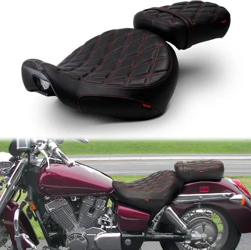 Vista 12 de Asiento de pasajero de motocicleta negro sin patrón compatible con Shadow ACE VT750 VTC750C VTC750CD 1998-2003