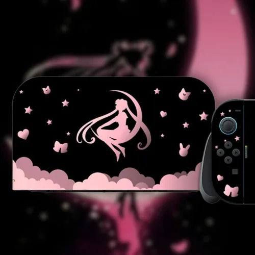 Vista 3 de BelugaDesign Magical Girl Skin Compatible con Nintendo Switch 2 Lindo Vinilo Kawaii Anime de Color Rosa y Negro con Diseño de Manga Japonés