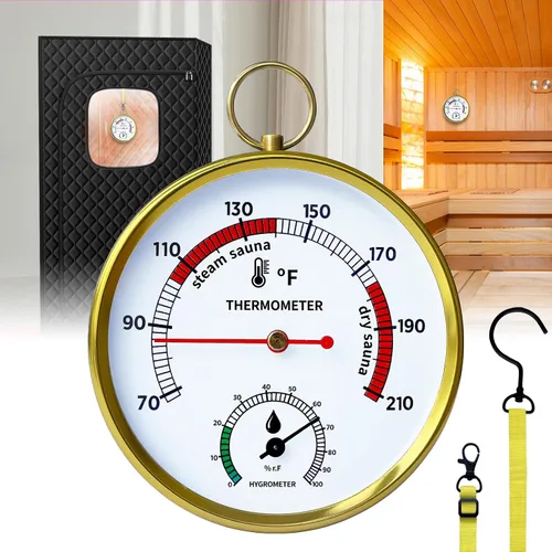 Vista 7 de Termómetro de sauna Fahrenheit e higrómetro, cordón mejorado montado para caja de sauna de vapor portátil, ideal