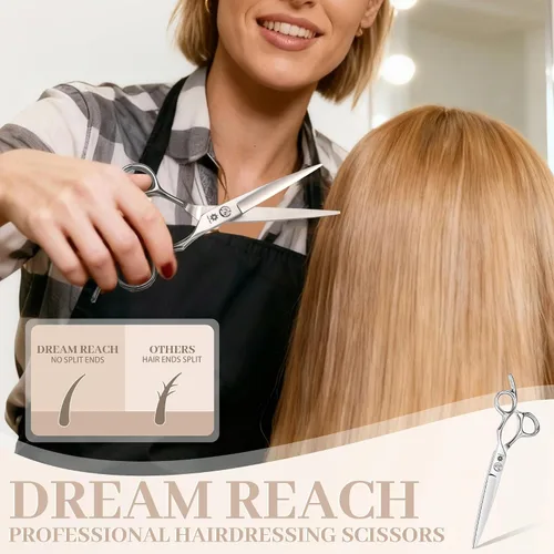 Vista 2 de Dream Reach Tijeras de corte de pelo, tijeras profesionales de peluquería, 6.0 pulgadas, tijeras regulares para peluquería, borde de afeitar, corte
