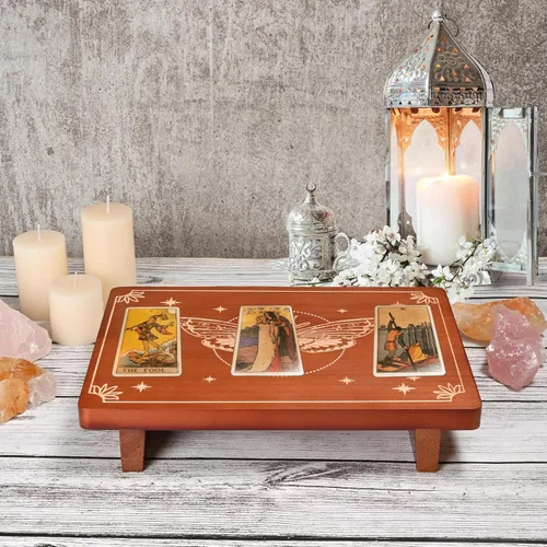 Vista 4 de Altar Table,Meditation Table Altar, Witch Small Altar Table, Buddhist Shrine, Wiccan Alter Table for Practicing Tarot Card,Decorative Riser Wood Tray