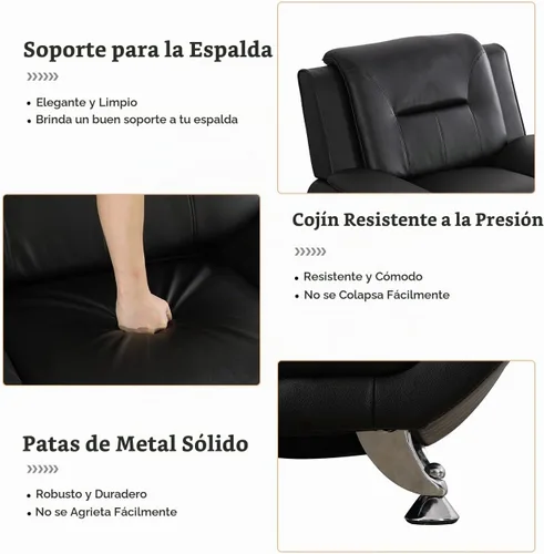 Vista 3 de Juego de sofá de cuero (3 piezas, cuero negro B), muebles de sala de estar para apartamento, material de estilo minimalista, fácil montaje B-cuero